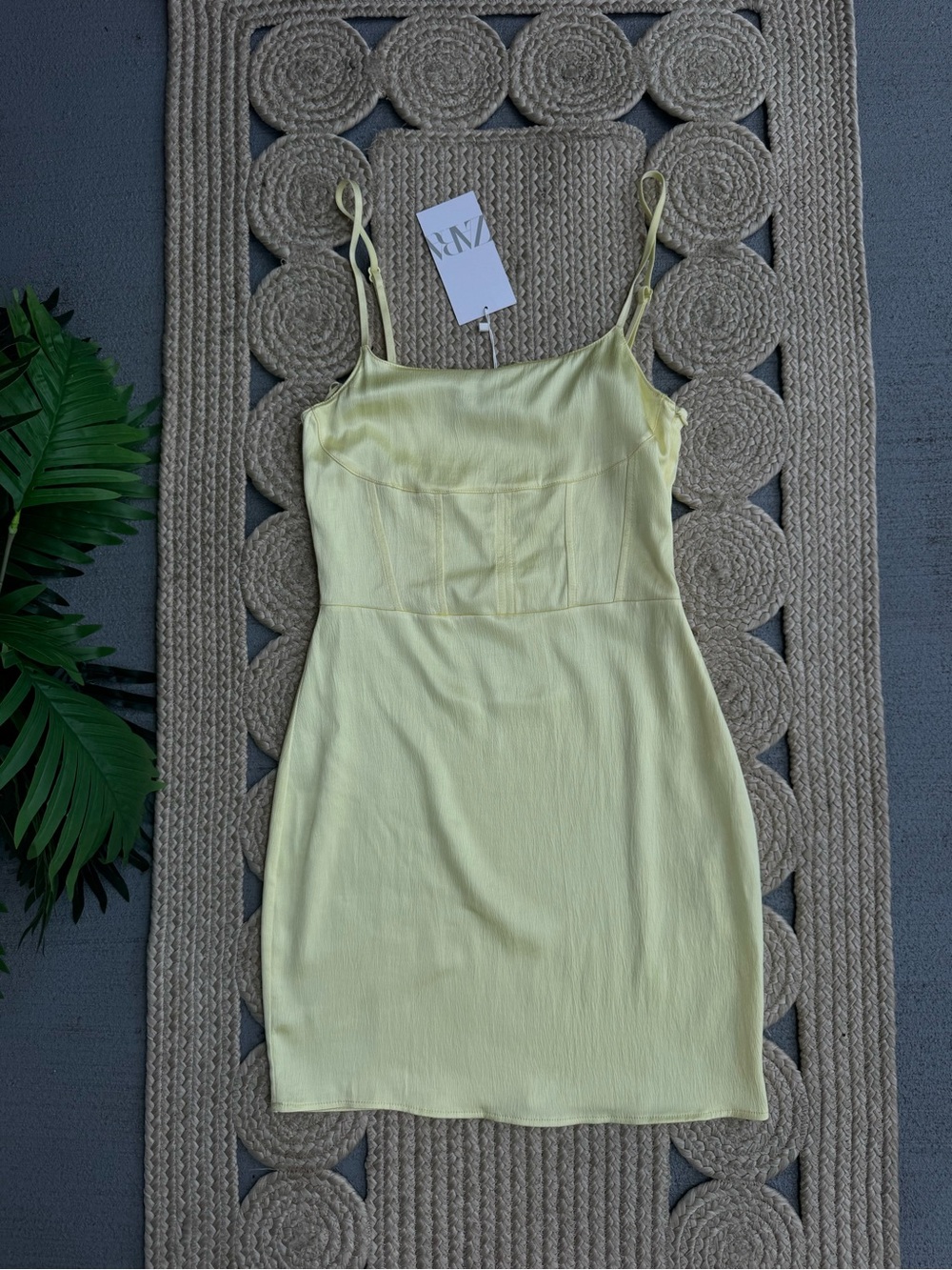 NWT Zara Lemon Yellow Corset Style Mini Slip Dress Size M
